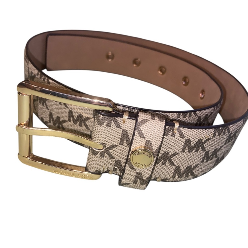 Michael Kors Designer Monogram Belt with Gold Buckle size L - Picture 2 of 7